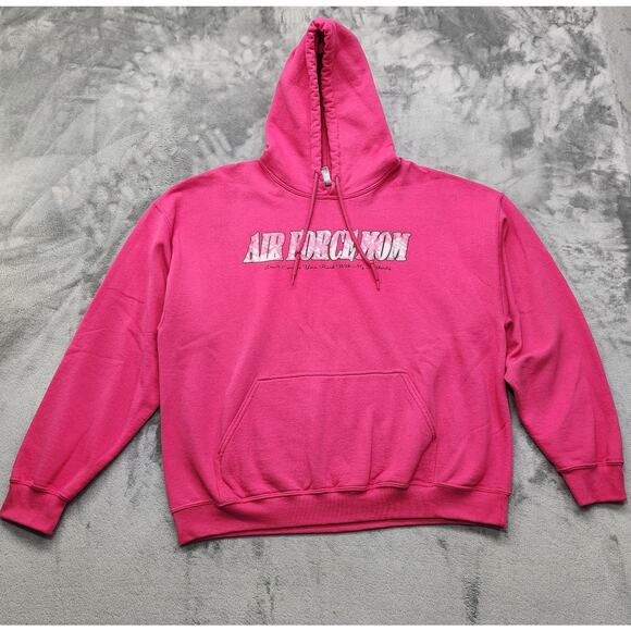 Gildan Hoodie Womens XL Pink Proud Air Force Mom Sweatshirt Military Patriot - Picture 1 of 11